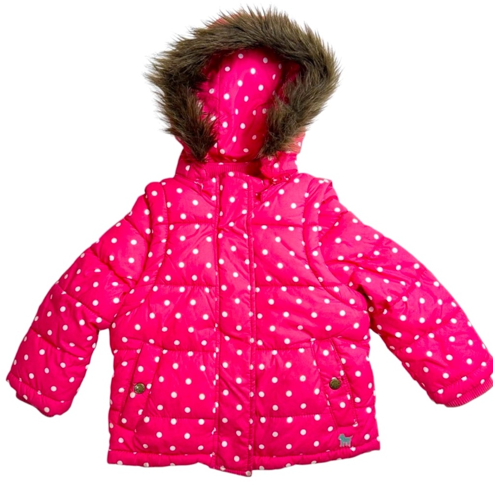 Mini Boden Pink White Polka Dot Winter Puffer Size 11-12Y💗